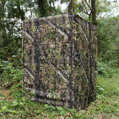 AUSCAMOTEK ground blind woodland-green-leaf close-up demonstrates durable 300D fabric and odor-free design.