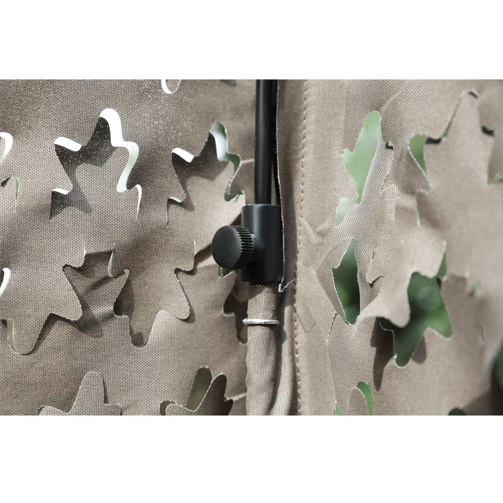 Auscamotek ground blind in woodland green leaf pattern blends into spring foliage.