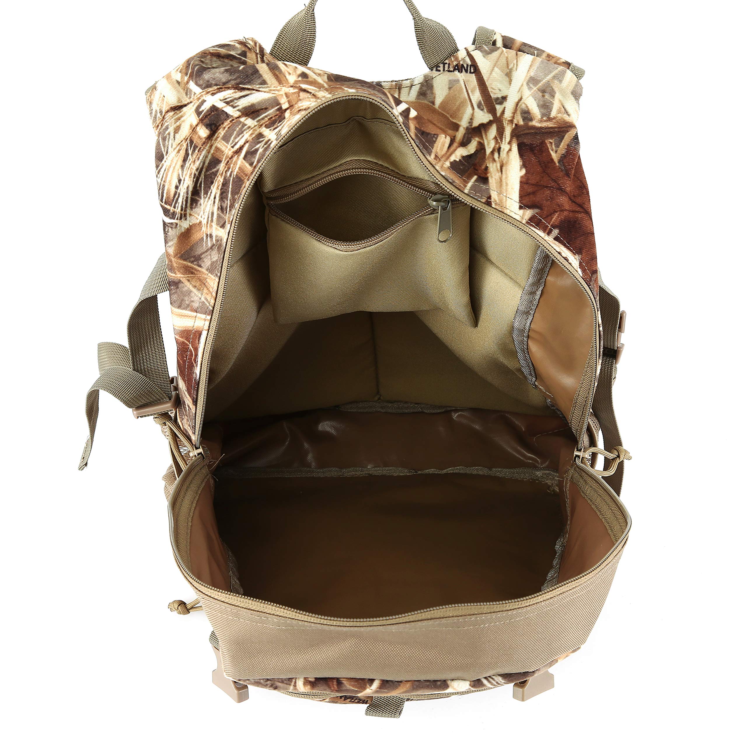 AUSCAMOTEK hunting backpack grass camo pattern blends with environment.