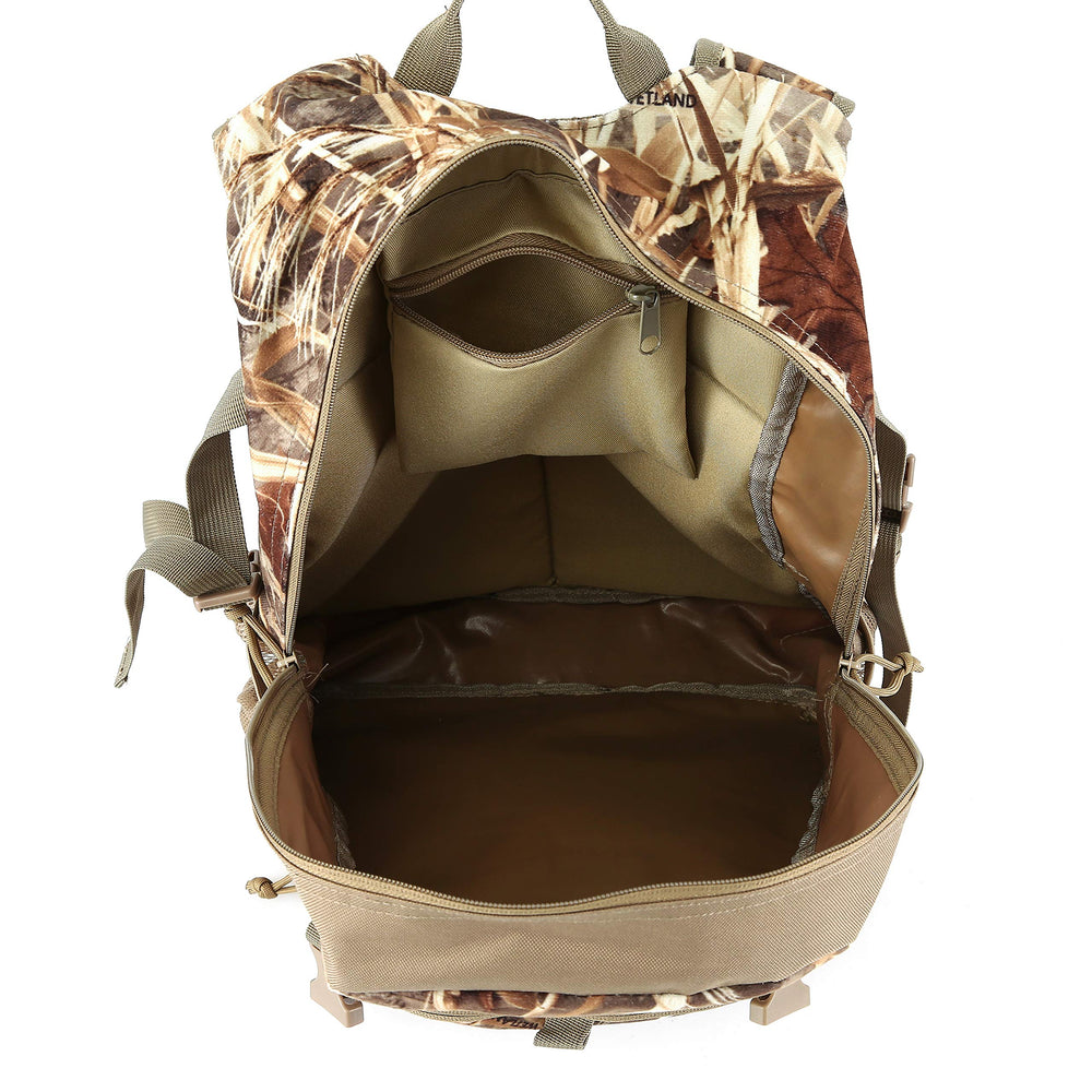 AUSCAMOTEK hunting backpack grass camo pattern blends with environment.