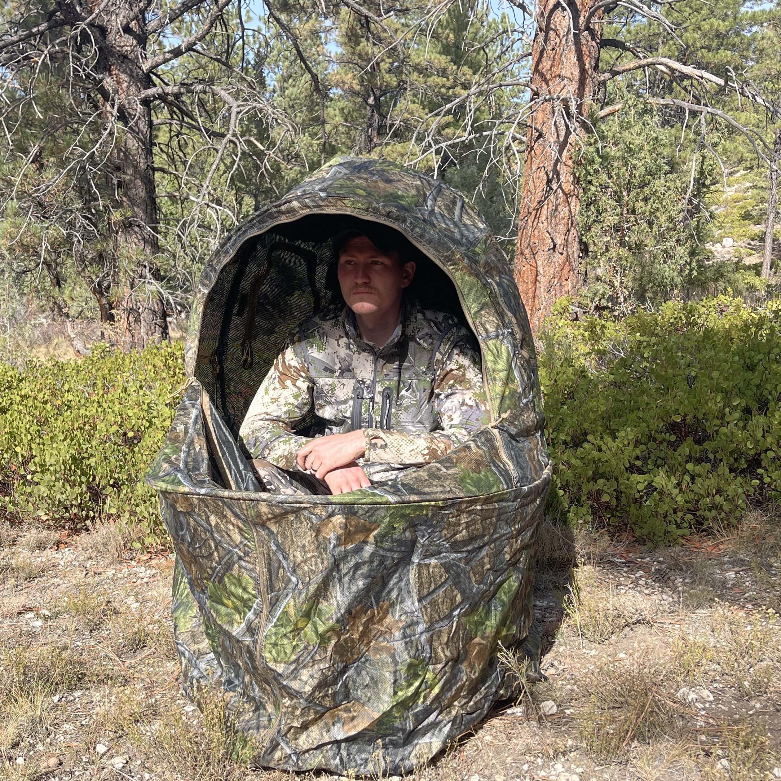 AUSCAMOTEK integrated chair provides ergonomic support for extended sits in the blind.