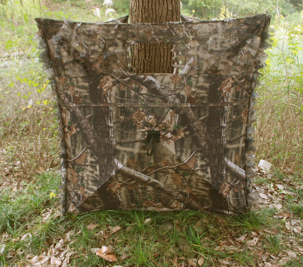 AUSCAMOTEK Leafy Hunting Blind 3-panel configuration enables versatile shooting access
