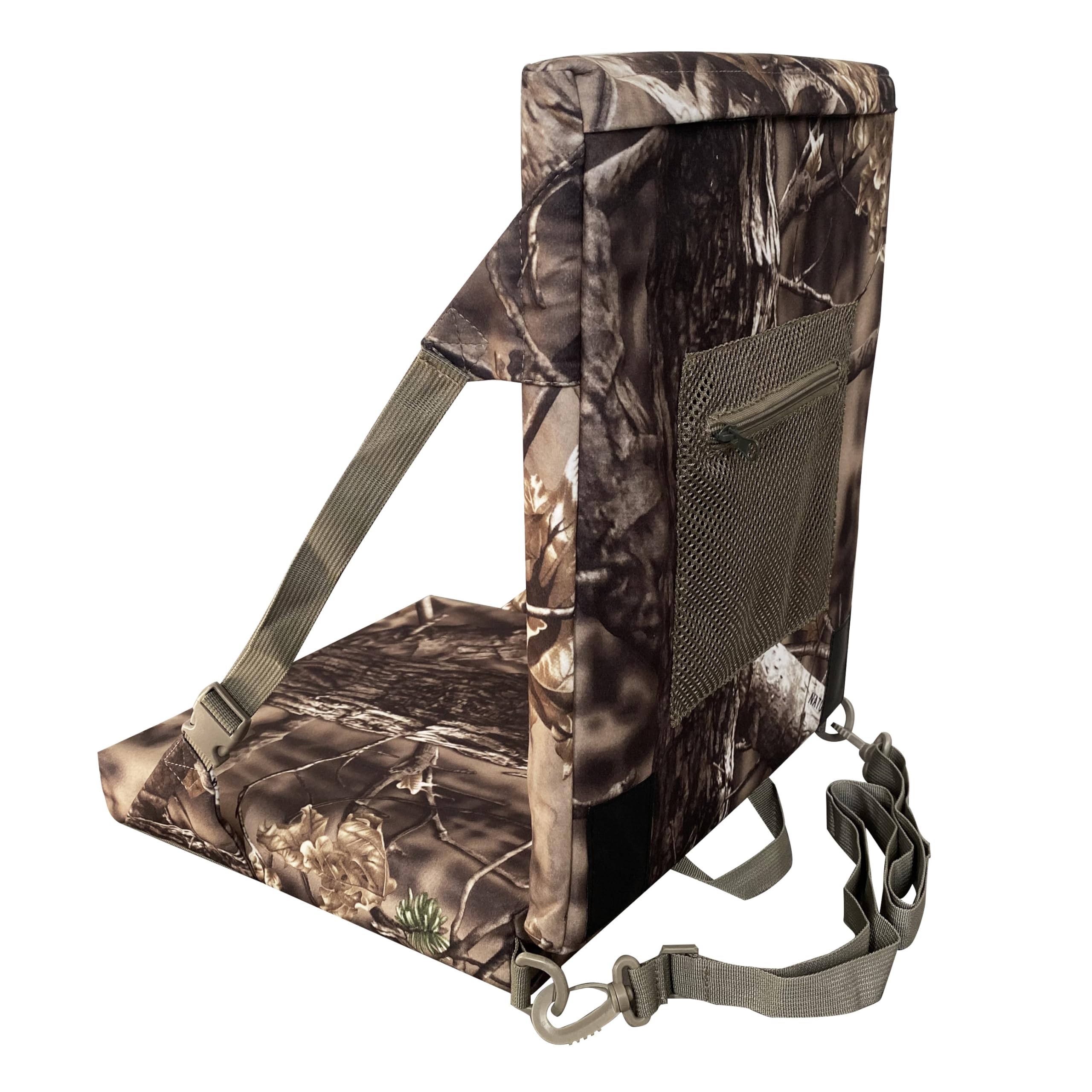 AUSCAMOTEK seat cushion with water-resistant fabric ideal for damp hunting environments.