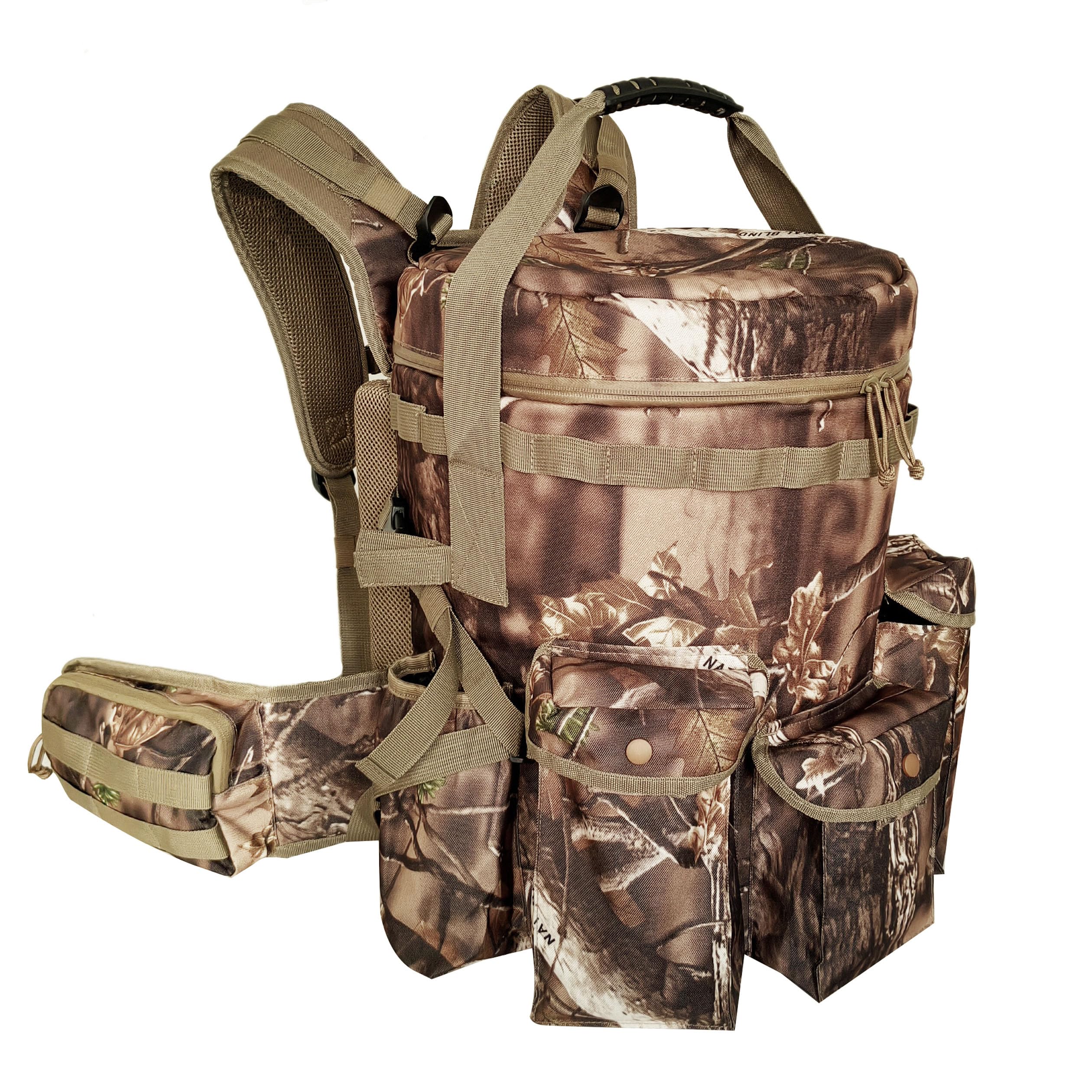 AUSCAMOTEK swivel-seat lid in woodland camo for quiet repositioning.