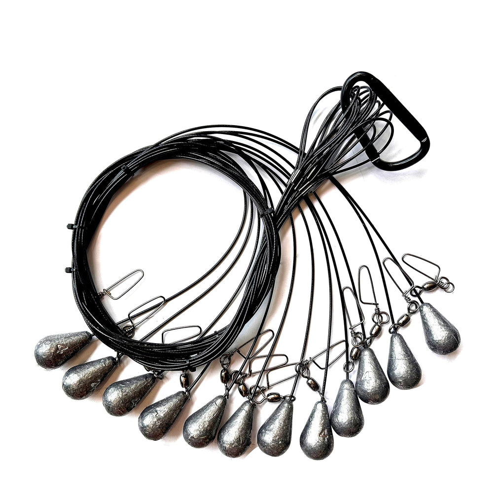 Auscamotek tangle-free Texas rig closeup highlights durable steel cord for easy decoy handling.
