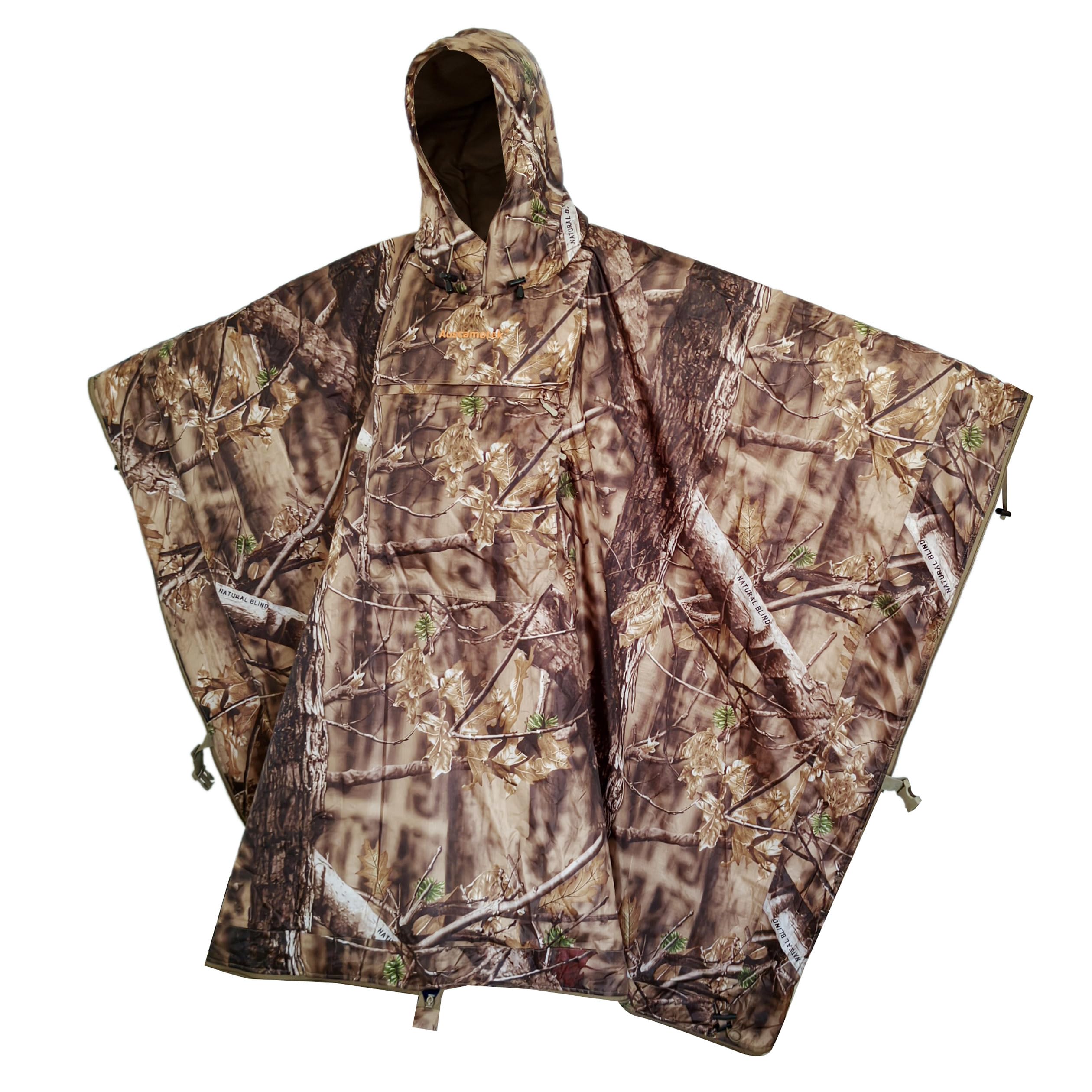 AUSCAMOTEK wetland camo hunting poncho blends with marsh reeds for covert approaches.