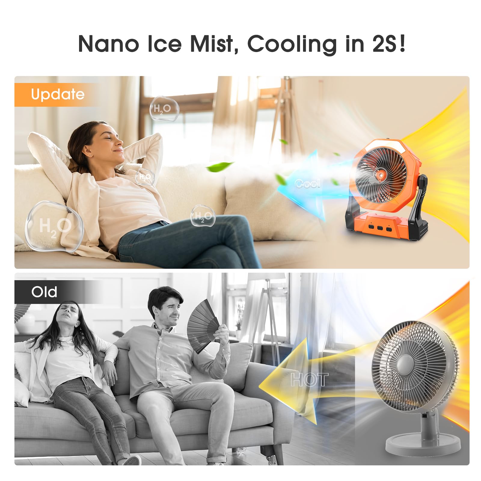 Ausic misting ice fan top view shows 250ml water tank for refreshing mist