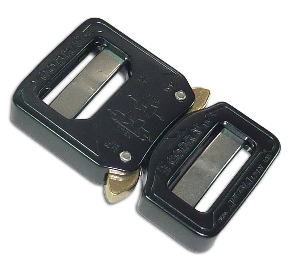 Austrialpin Cobra buckle close-up shows 7075 aluminum durability for rugged safety.