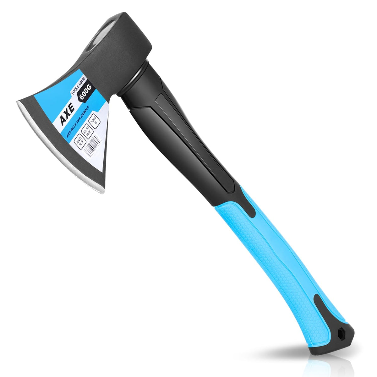 Auto Dynasty blue wood axe head shown for precise camping cuts