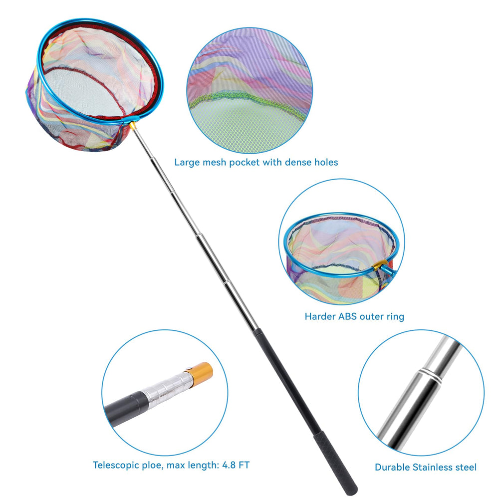 Telescopic fishing net extended with bucket and 10-inch pocket