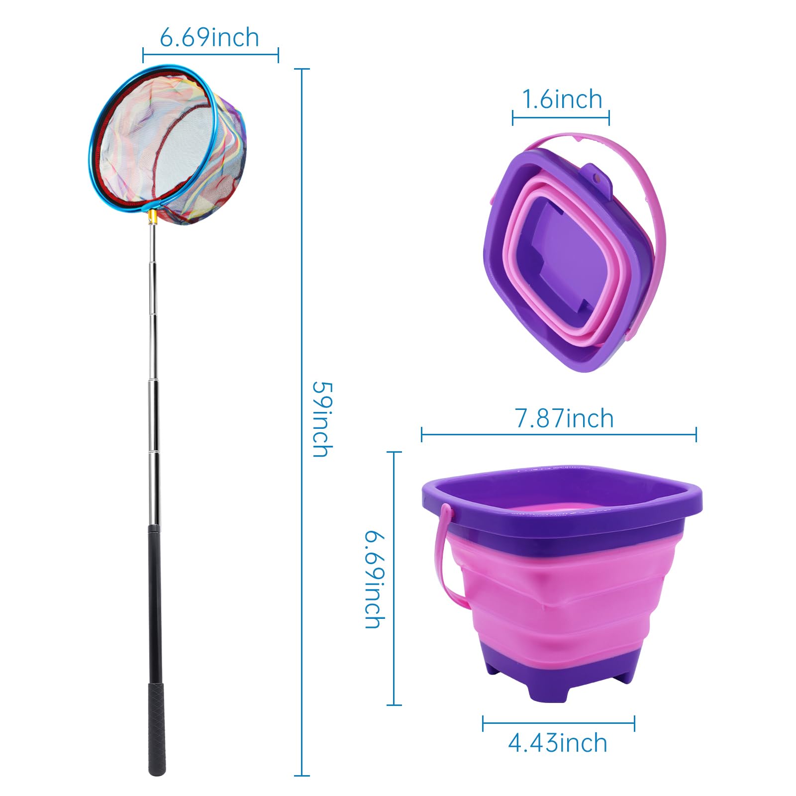 Lightweight stainless steel pole and soft fishing net for kids
