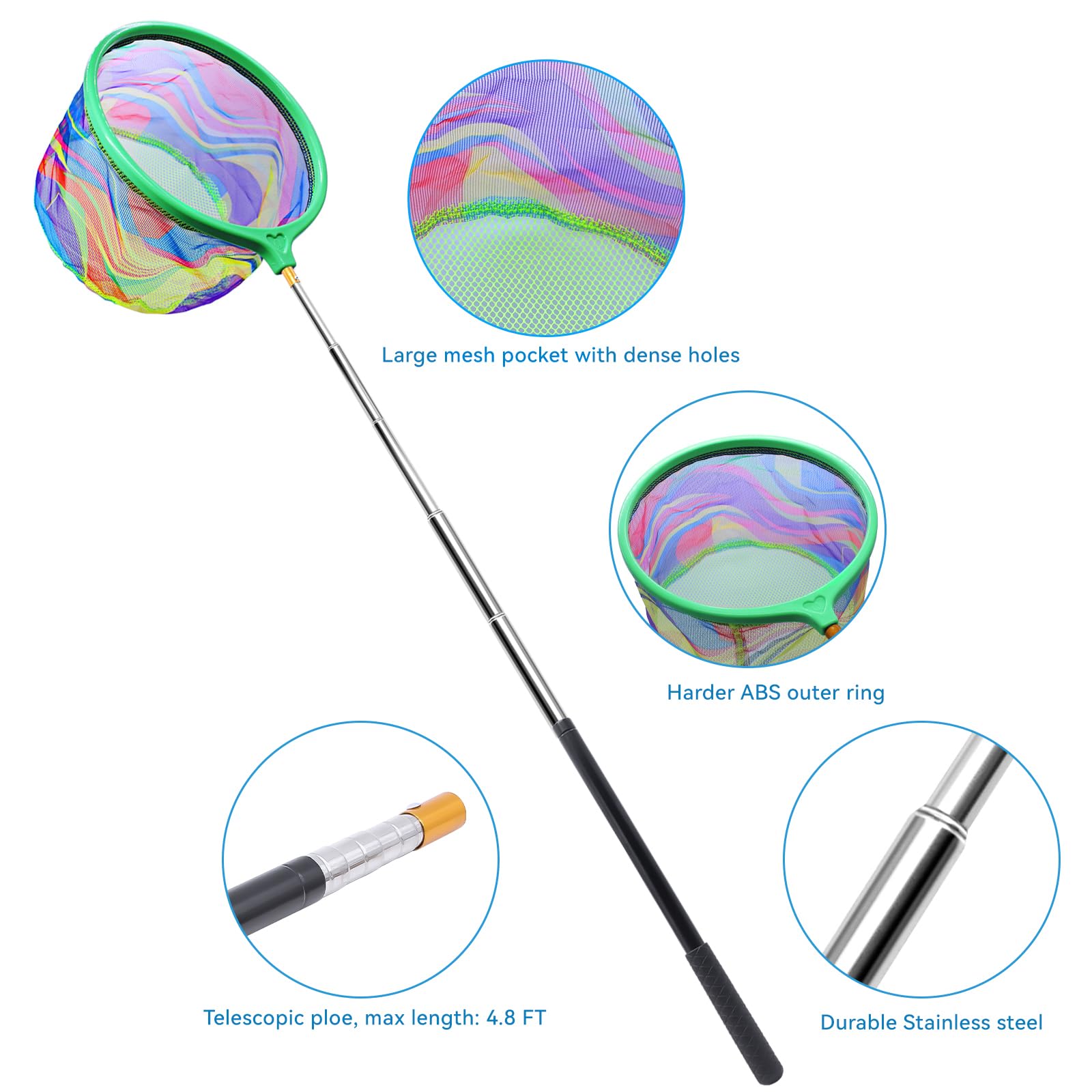 Collapsible fishing net extended to 5.7FT with bucket for kids