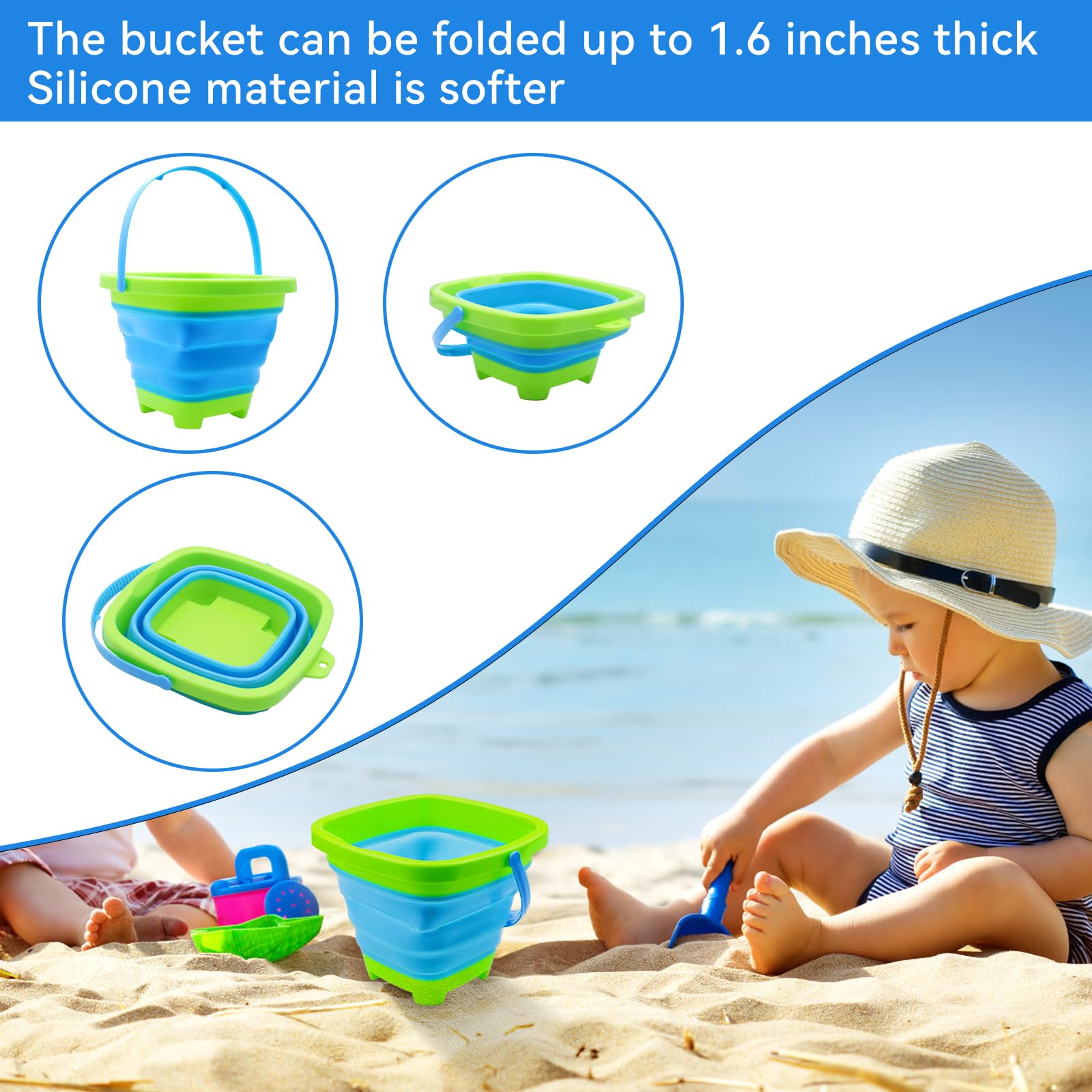 Foldable silicone sand bucket included with the set