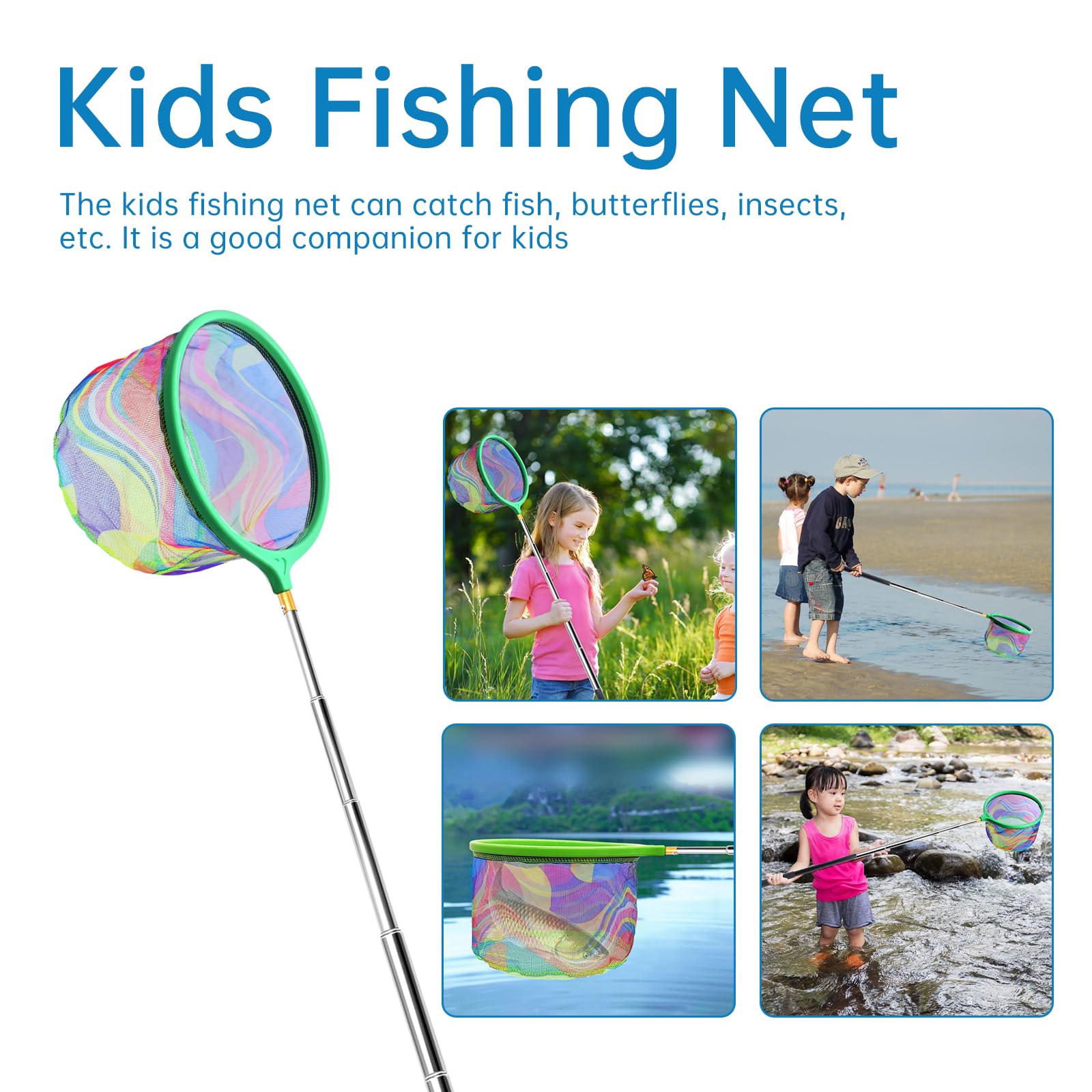 Telescopic fishing net compact when stored