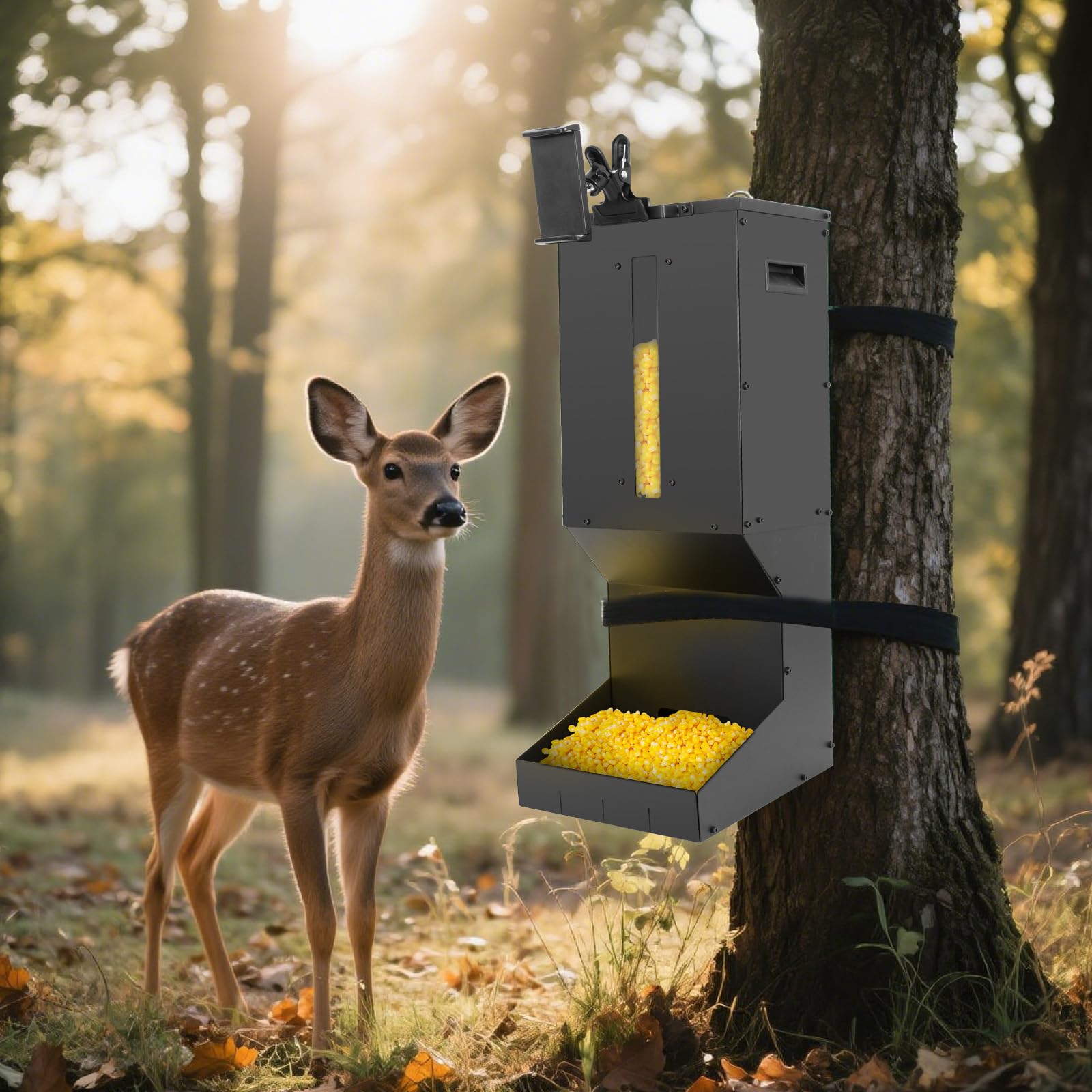 Automatic Metal Deer Feeder camera-mount compatibility highlights trail camera-ready monitoring
