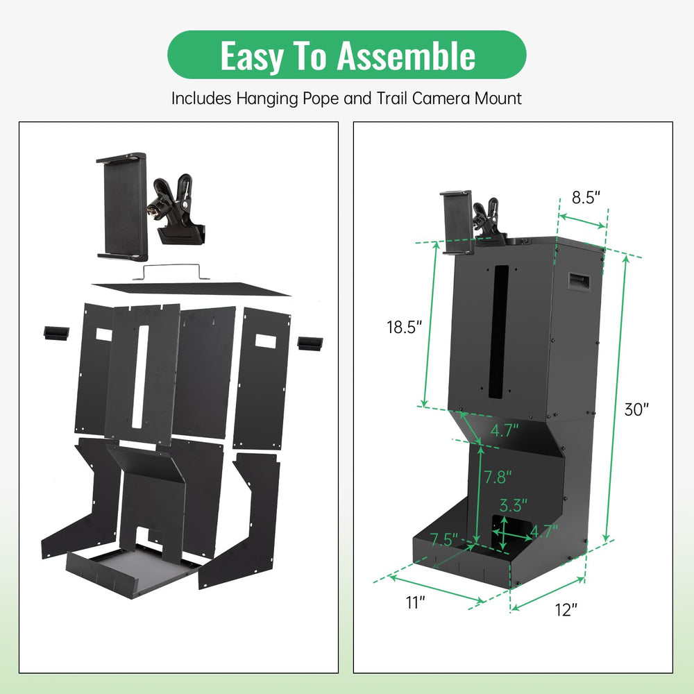 Automatic Metal Deer Feeder wall-mount setup demonstrates flexible placement for observation and feeding