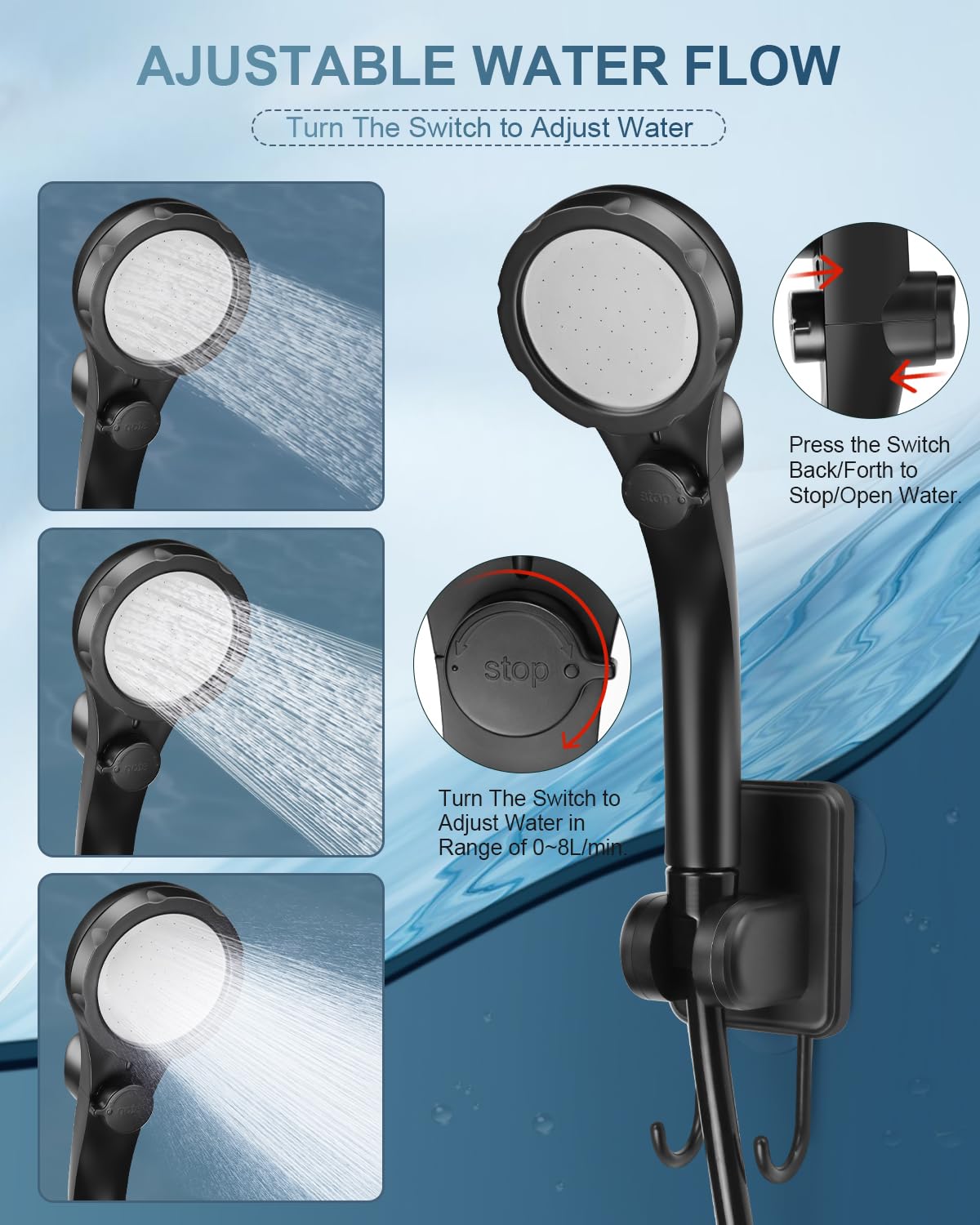 AUTOPkio adjustable showerhead enables versatile water flow during outdoor showers