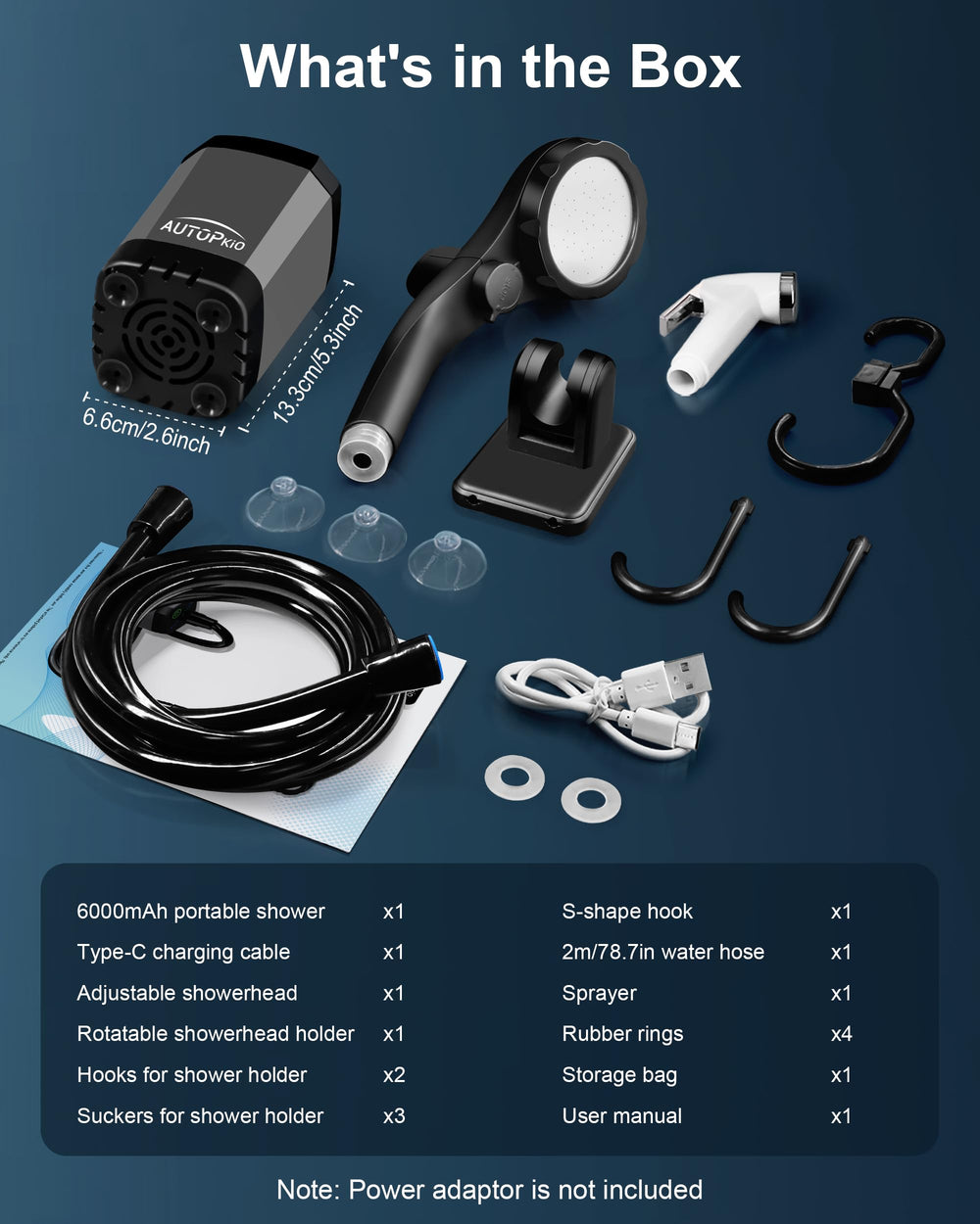 AUTOPkio bottom suction cups secure the shower on car or flat surfaces