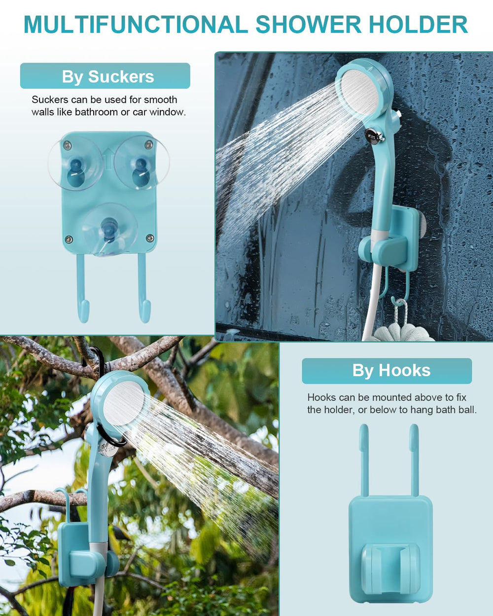 AUTOPkio camping shower S-hook enables secure hanging on branches or tents.