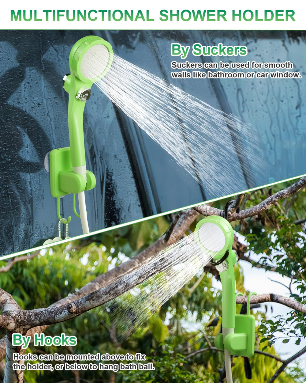 AUTOPkio camping shower tilt-90-degrees helps aim water precisely.
