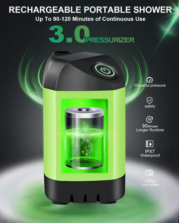 AUTOPkio camping shower water-stream shows adjustable flow for quick rinses.