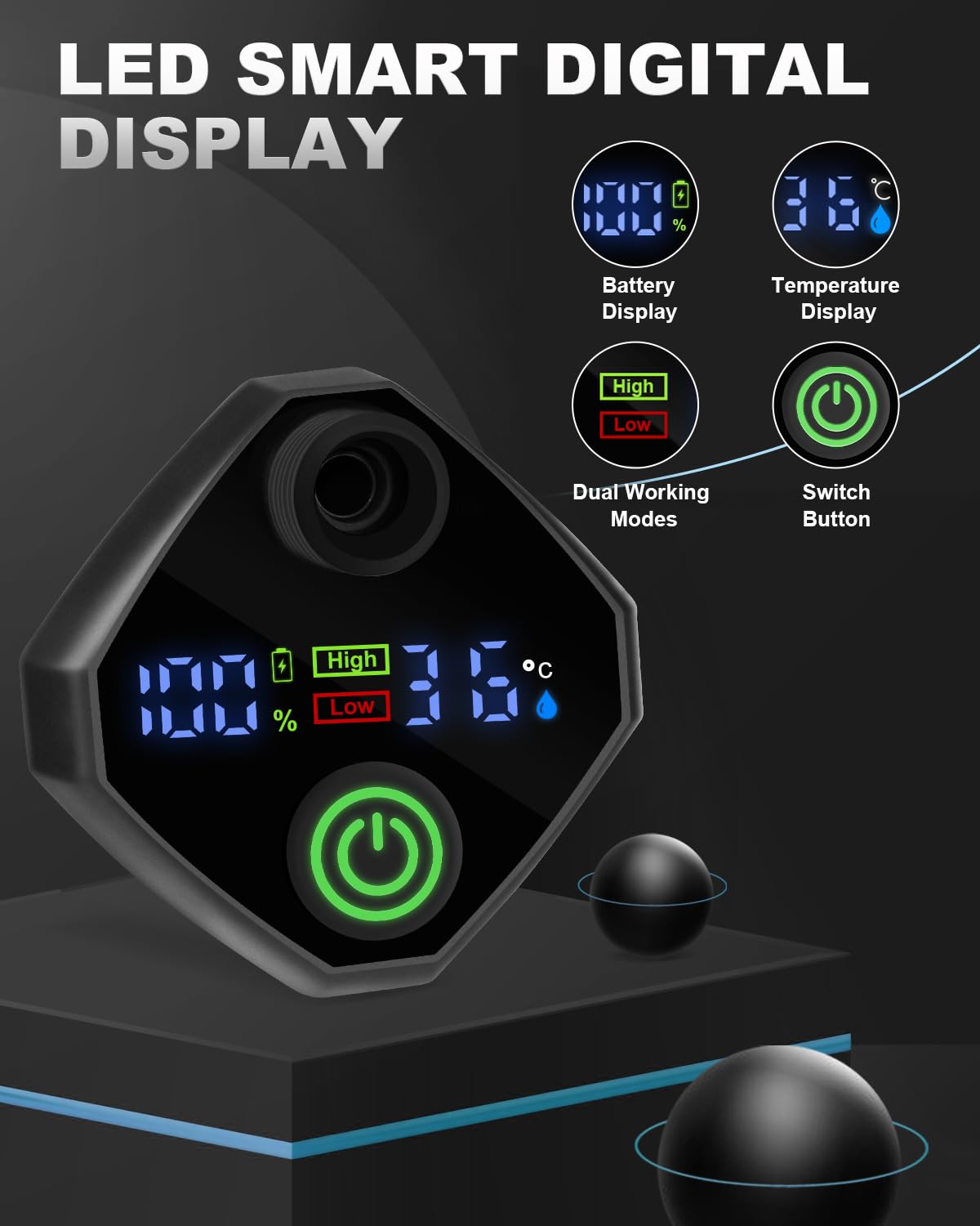 AUTOPkio digital display highlights water temperature and battery status