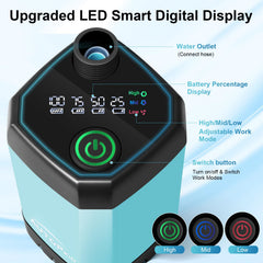 AUTOPkio camping shower LED display clearly shows battery and mode status on the go.