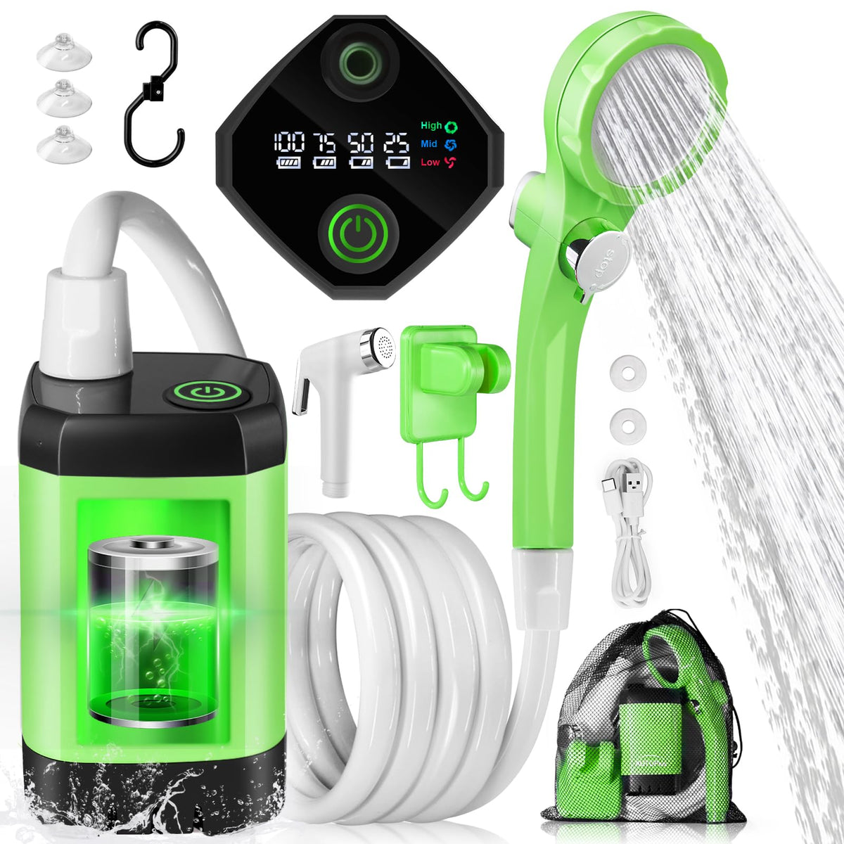 AUTOPkio portable shower setup with bucket connection for easy camping showers
