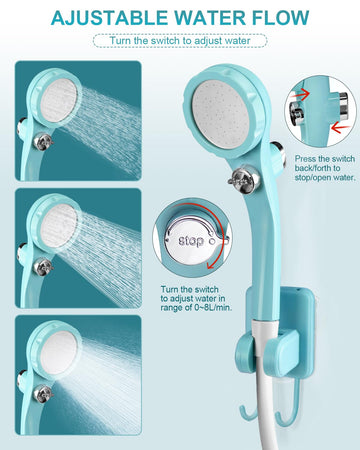 AUTOPkio portable shower holder shows 90-degree adjustment for flexible spray.