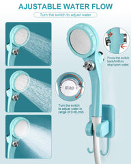 AUTOPkio portable shower holder shows 90-degree adjustment for flexible spray.
