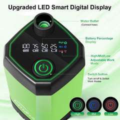 AUTOPkio shower pump with LED display showing battery level for quick status