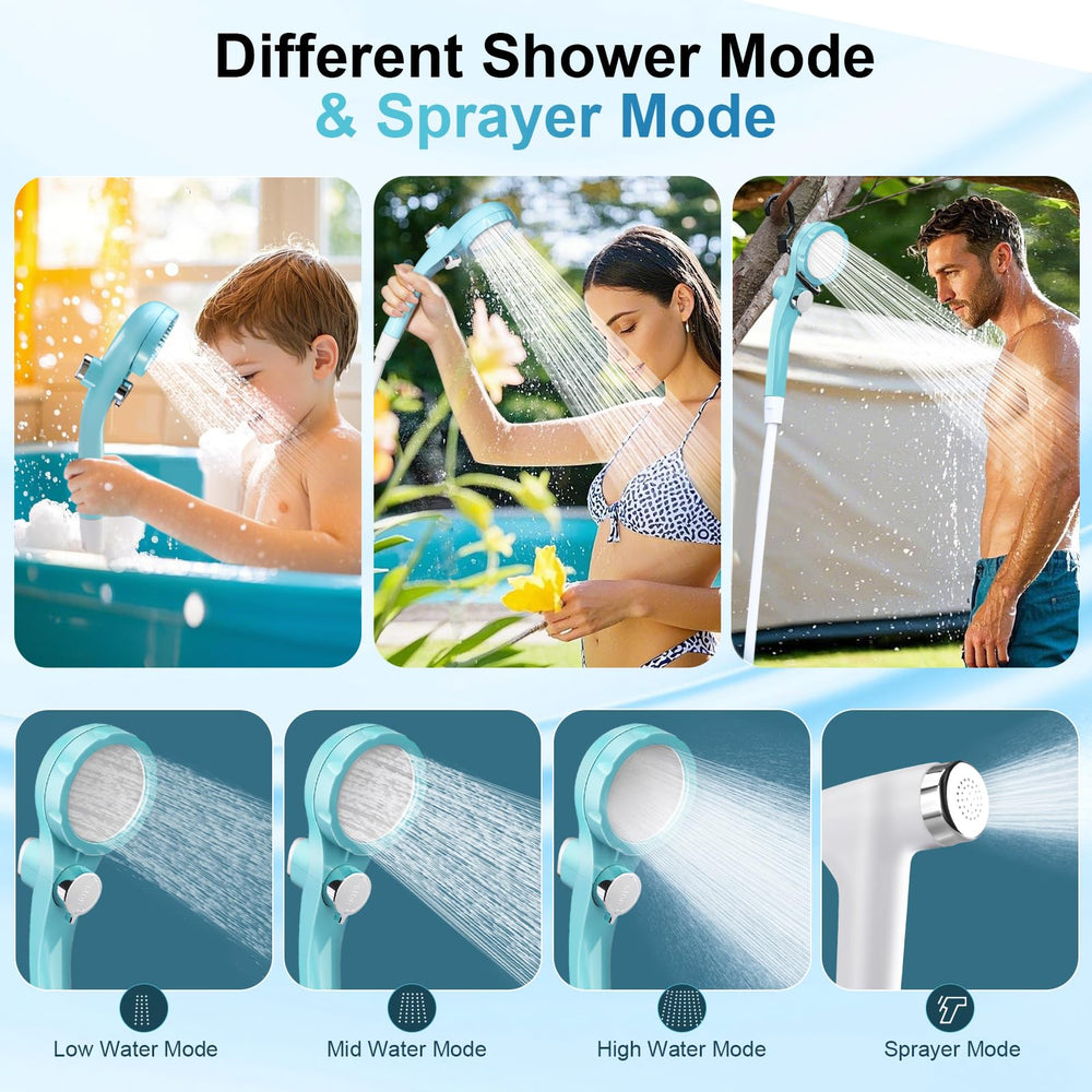 AUTOPkio portable shower delivers up to 8 L/min for quick rinsing and cleaning.