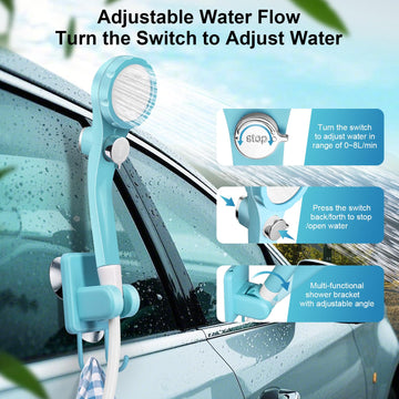 AUTOPkio shower with suction cups anchors securely to buckets or surfaces outdoors.