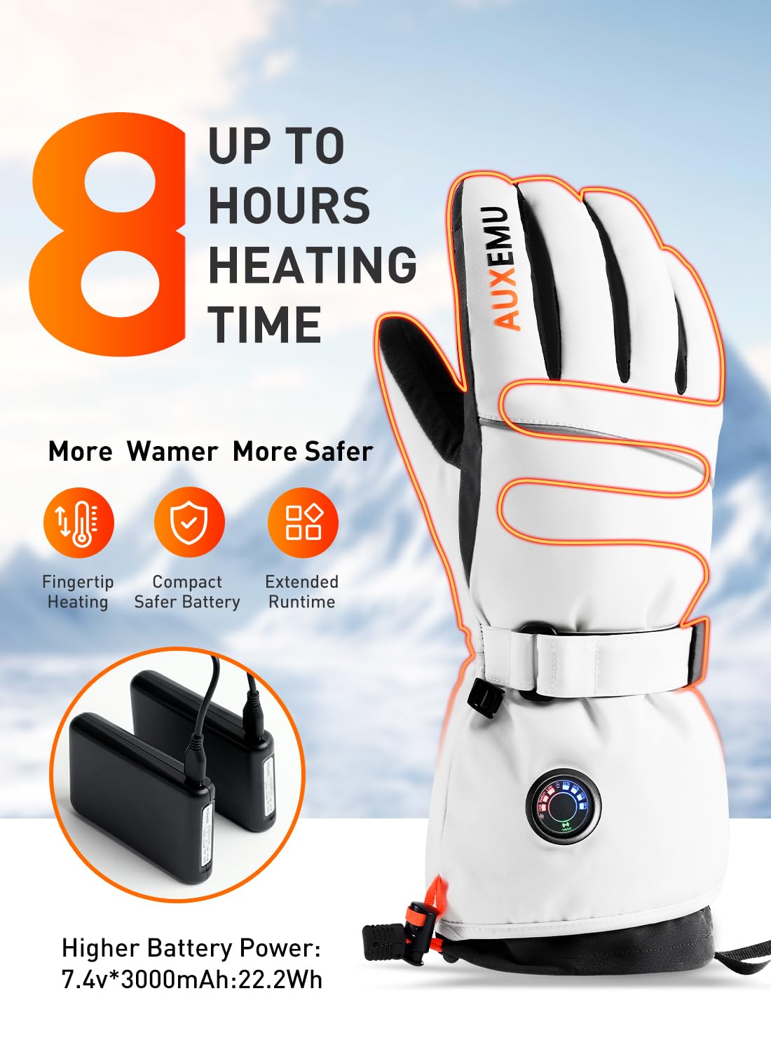 Auxemu heated gloves thumb touchscreen compatibility for device use without removal