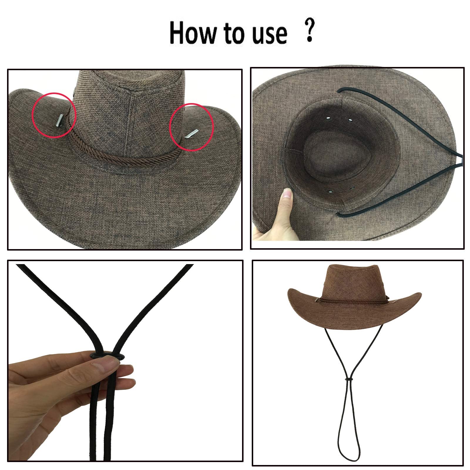 Hat secured with chin strap on wind