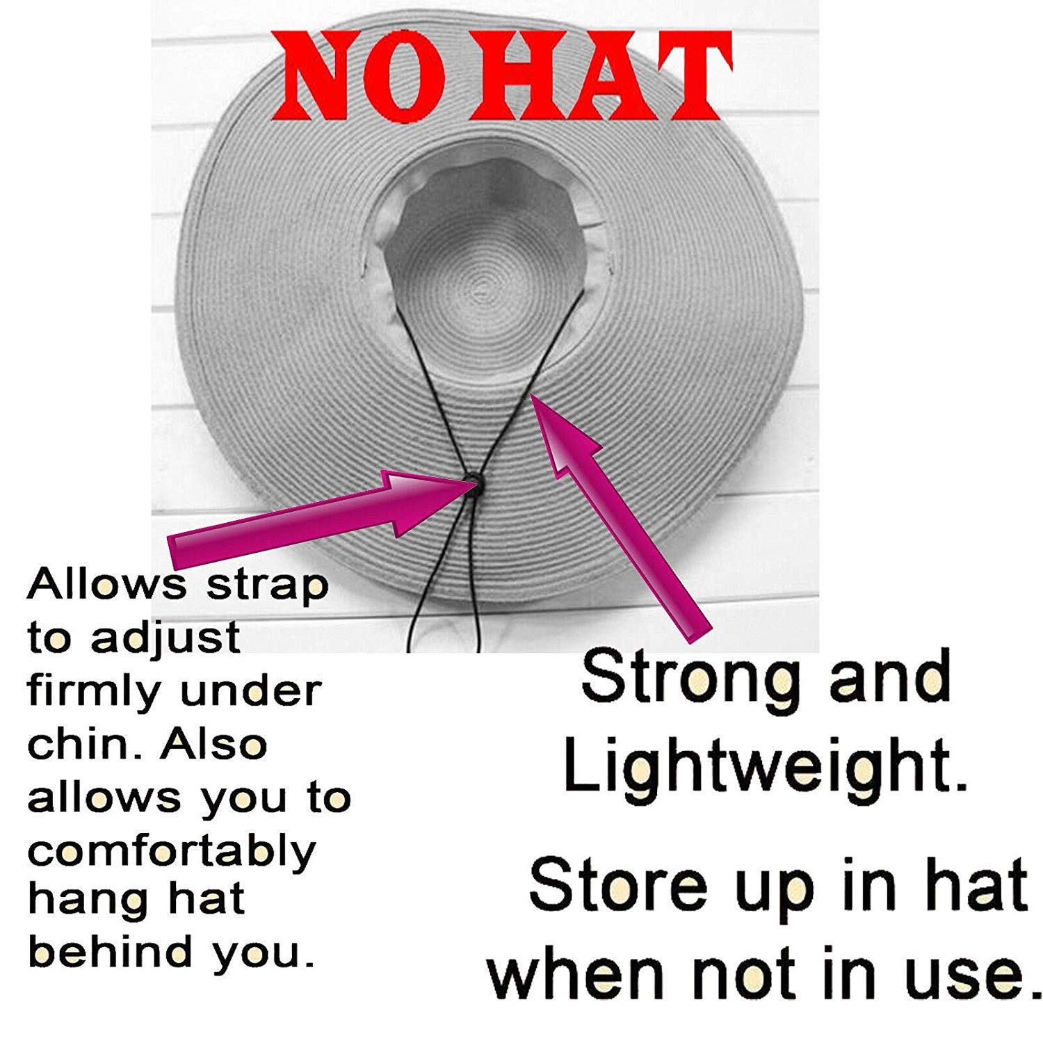 Chin cord attached to sun hat with eyelet