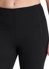 Avalanche bootcut pants corset seaming close-up highlights flattering silhouette and shaping detail.