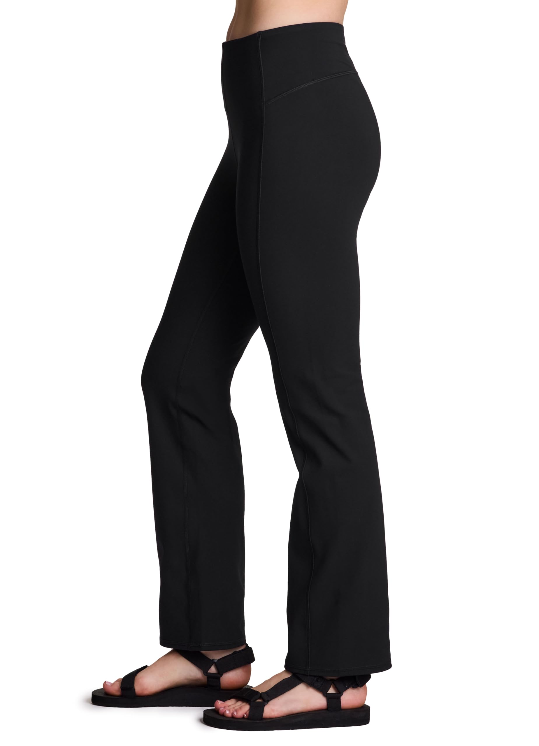 Avalanche women's bootcut pants waistband detail shows high-rise secure fit and clean design.