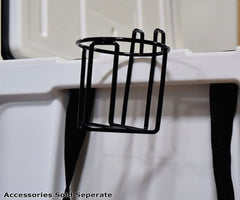 Avenger Wire Cup Holder installed on Avenger Hero Jr. Cooler demonstrates easy access and organized drink storage.