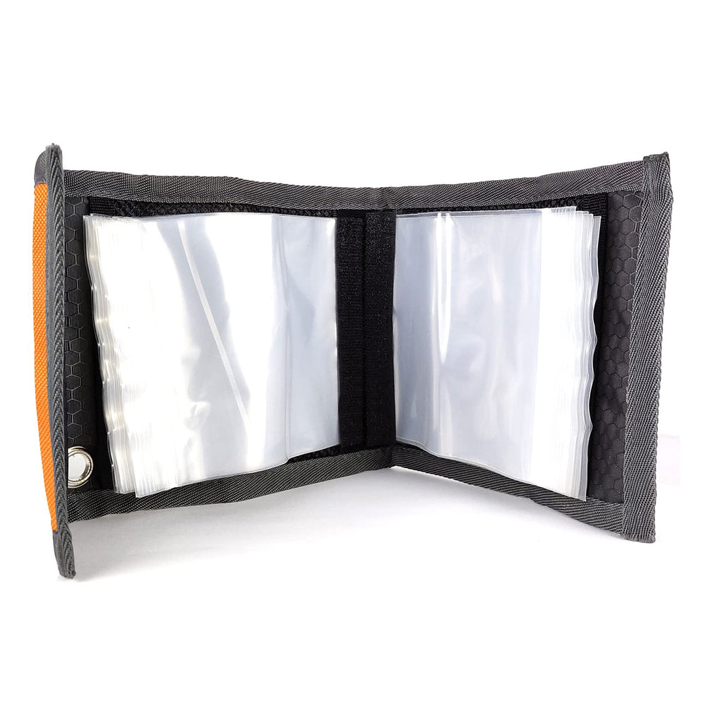Front view of Aventik orange 10-pocket leader wallet