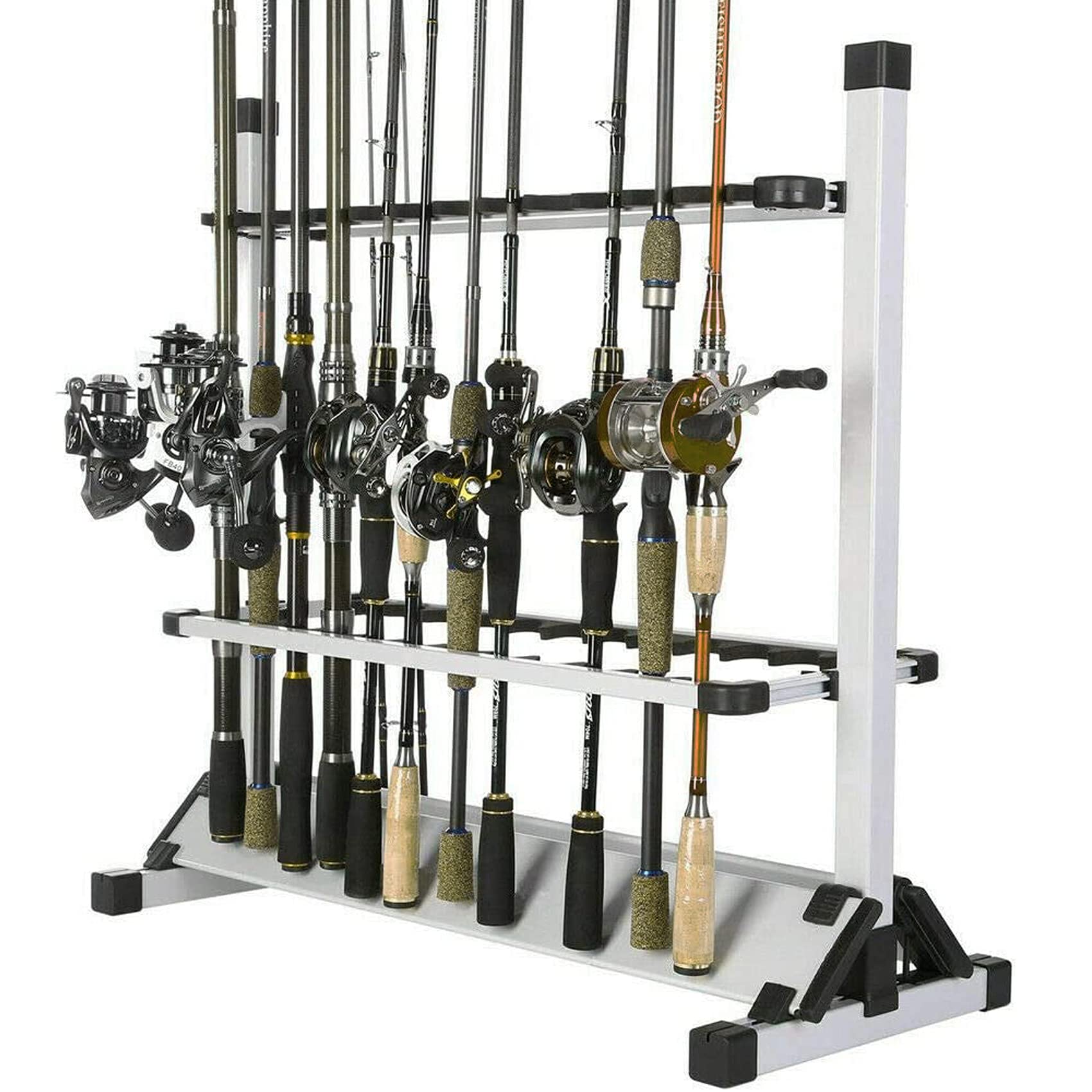 Rack dimensions 27.6 x 26.8 x 12.8 inches with 24-rod capacity