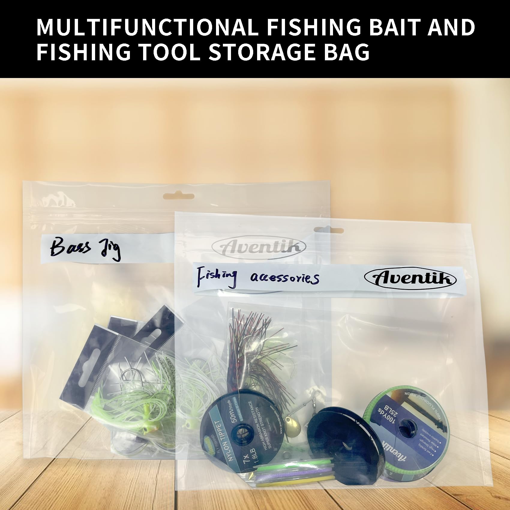 Interior dimensions of Aventik Bait Bags showing space for soft plastics