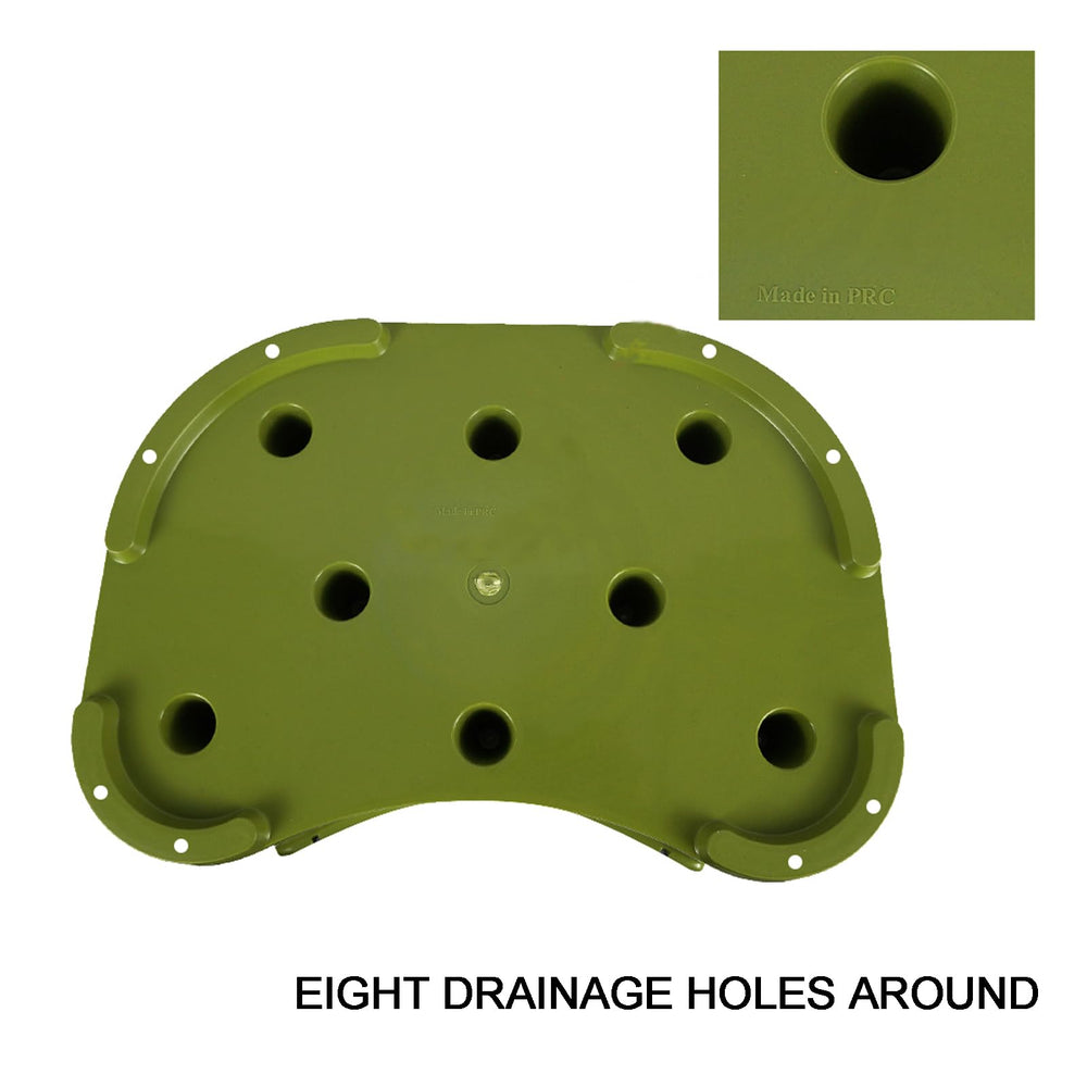 Bottom view showing eight cones and drainage design