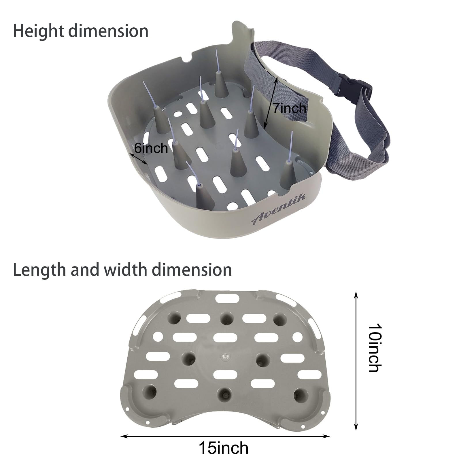 Grey stripping basket with side angle view showing eight bottom cones