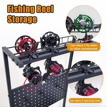 Aventik sturdy iron frame delivers durable garage organization for busy anglers.