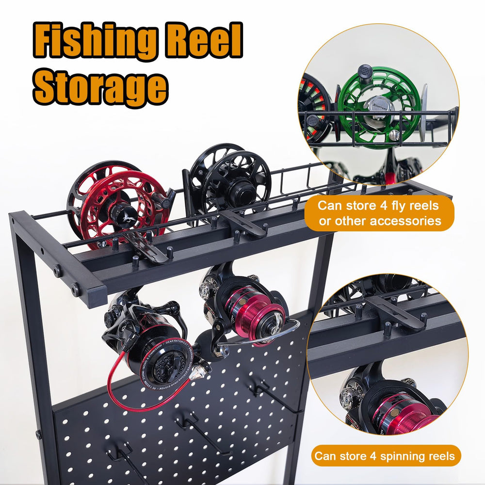 Aventik sturdy iron frame delivers durable garage organization for busy anglers.