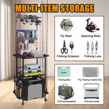 Aventik spacious wood shelves provide room for tackle boxes and backpacks.