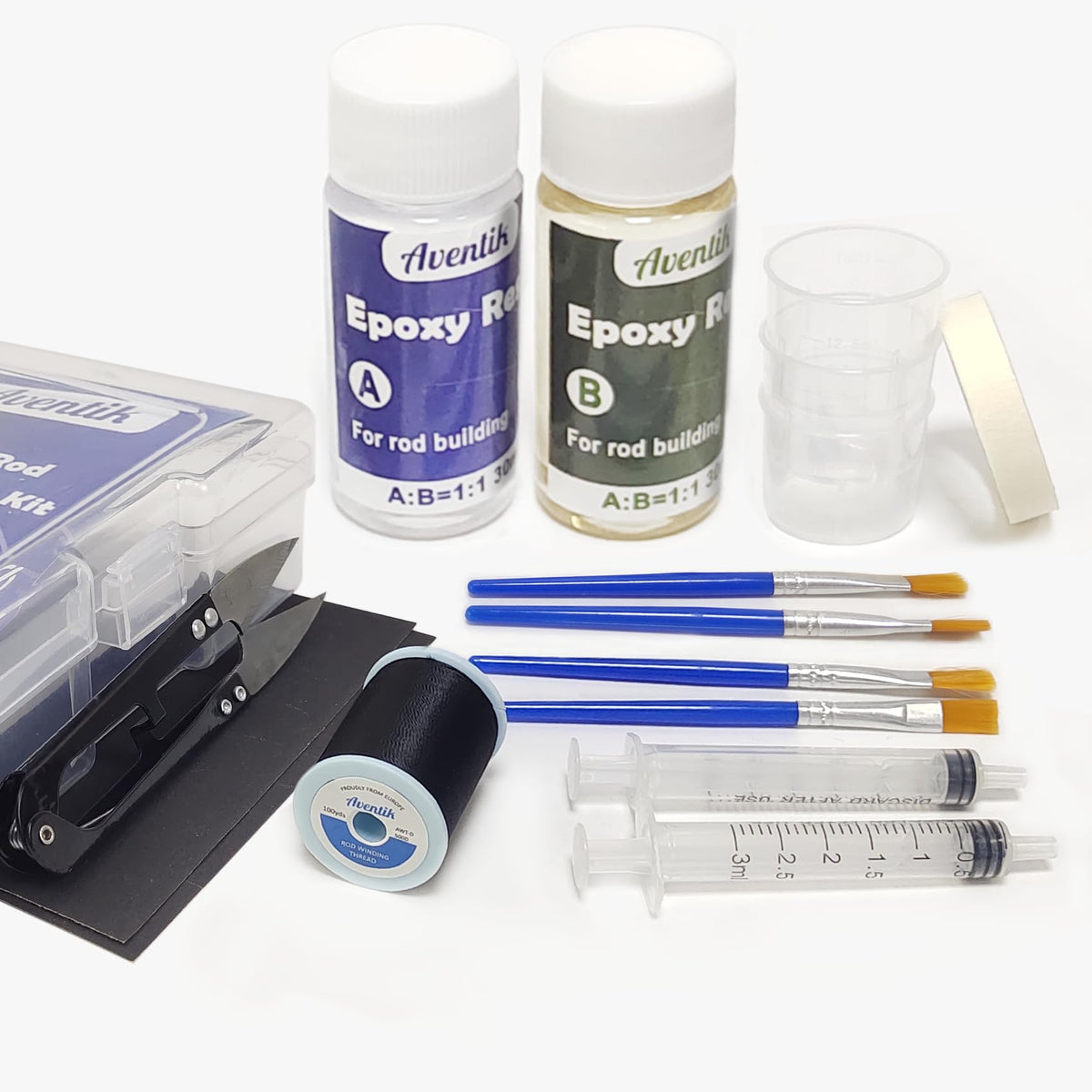 Aventik Fishing Rod Repair Kit – epoxy resin bottle and mixing tools