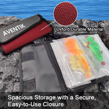Clear sleeves for quick lure identification in Aventik organizer