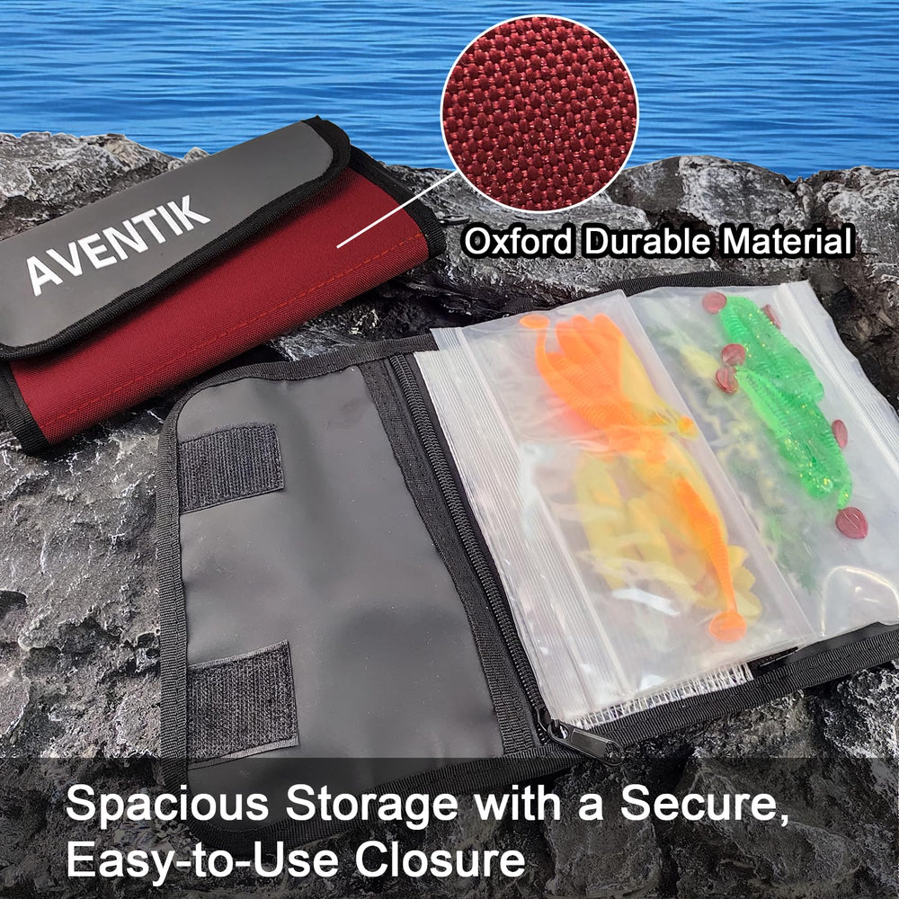 Clear sleeves for quick lure identification in Aventik organizer
